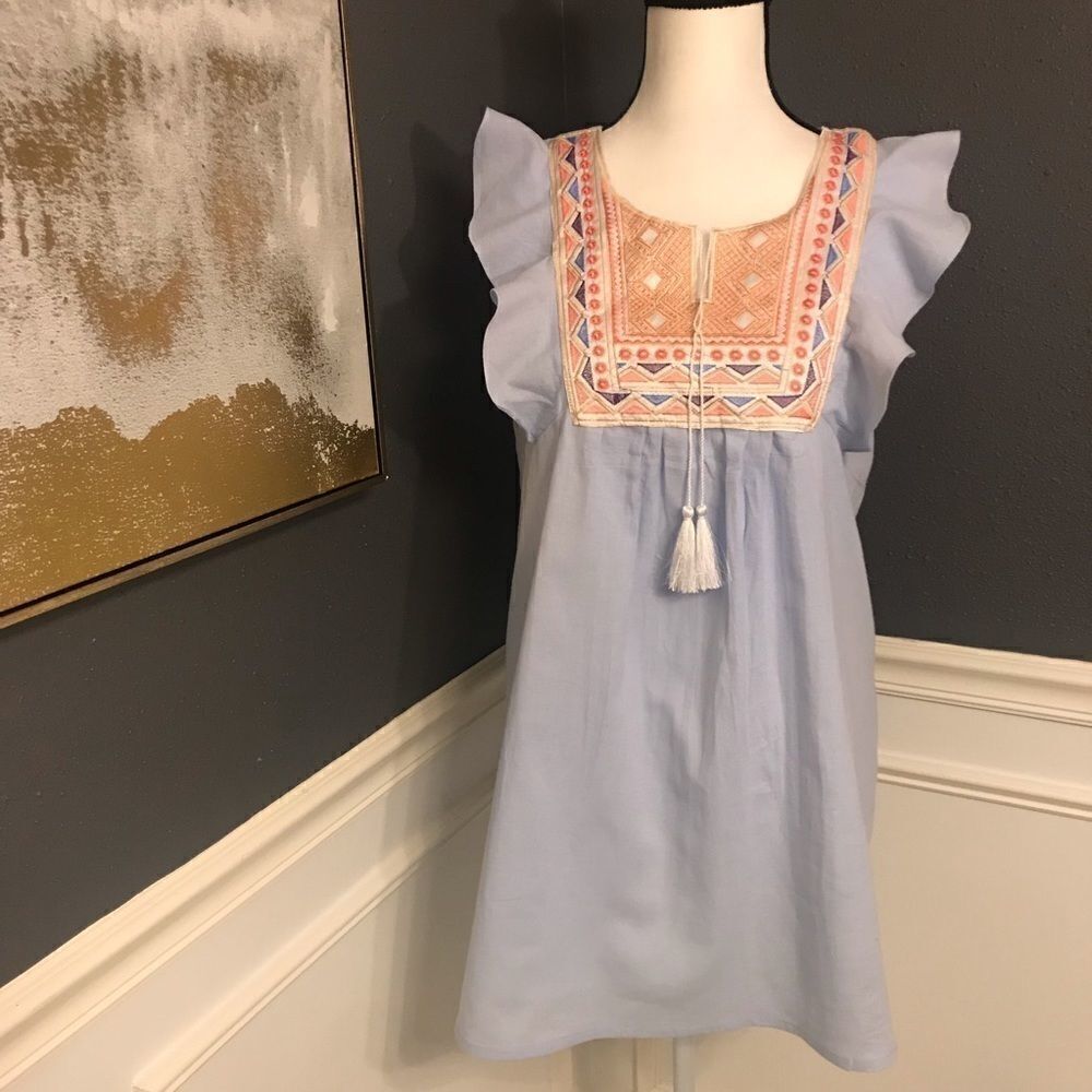 Chicwish embroidered shift dress w ruffle detail